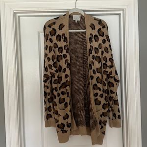 Hayden Leopard Print Open Cardigan in Camel and Black